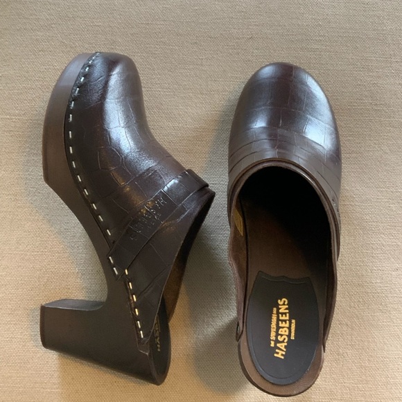 SWEDISH HASBEENS Slip In Brown Crocodile Clog - Women’s Size 37 (= Size 7) NEW - Picture 9 of 13